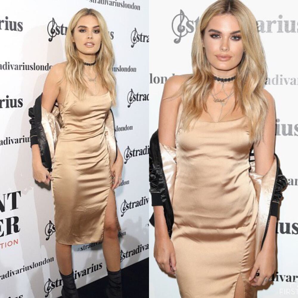HOUSE OF CB 'Essie' Nude Stretch Satin Thigh Split Dress - Size L